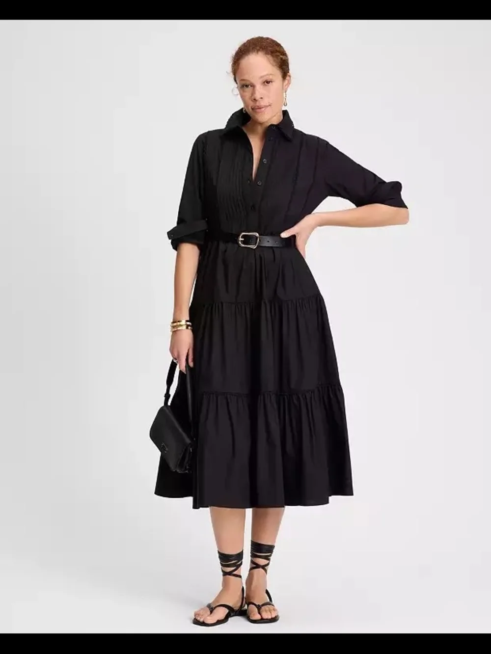NWT Kate Spade Black Tiered Button-Front Midi Dress
